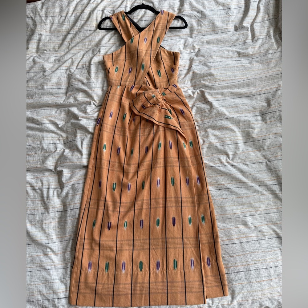 Ulla Johnson Orange Pattern Crossover Halter Maxi Dress similar to Noelle